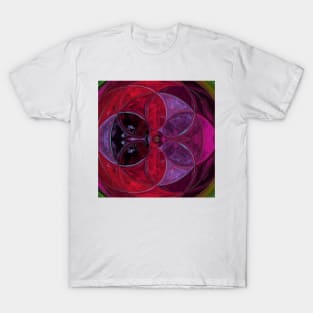 Mosaic Kaleidoscope Flower Red and Purple T-Shirt